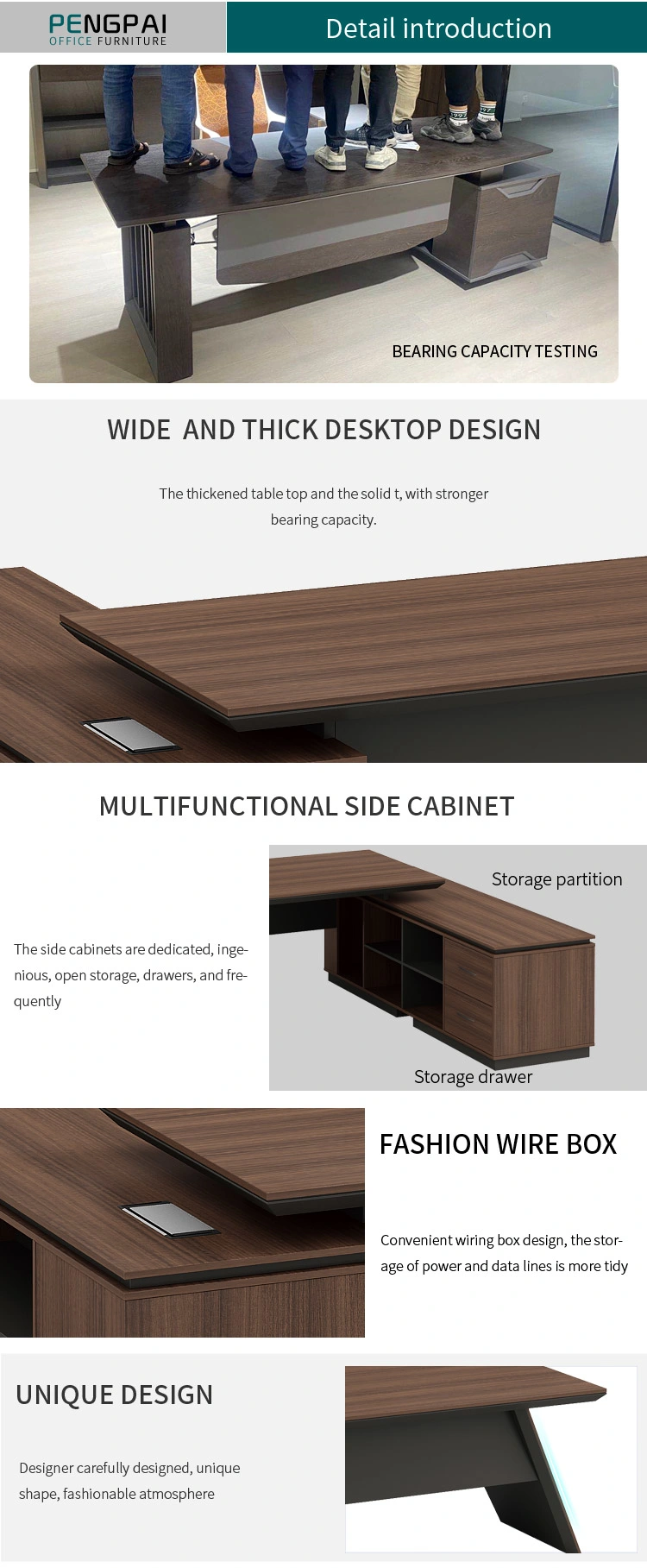 Pengpai Executive Modular Table Office Hotsale Functional Executive Table Specifications with Oblique Legs