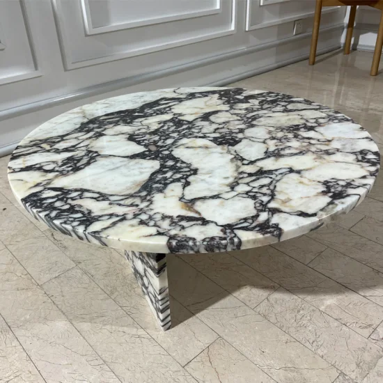 Natural Stone Living Room Furniture Round Side Table Calacatta Viola Marble Coffee Table