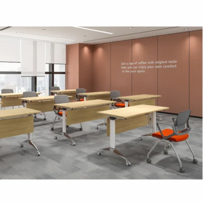 China Manufacturer Wooden Folding Office Desk Chair Meeting Room Conference Table Foldable School Modern Training Table Desks